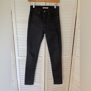 Levis Jeans Women 27x30 Premium 721 High Rise Skinny Black Denim Cotton Stretch